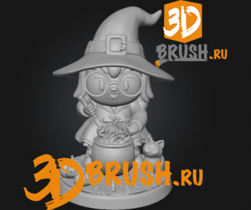 chibi style witch stirring a cauldron