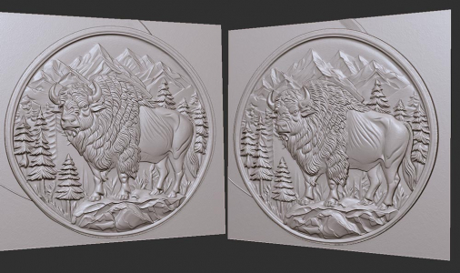bison in the forest 3D model for CNC or engraving