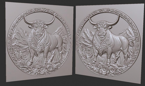 bull in the mountains 3D model for CNC or engraving