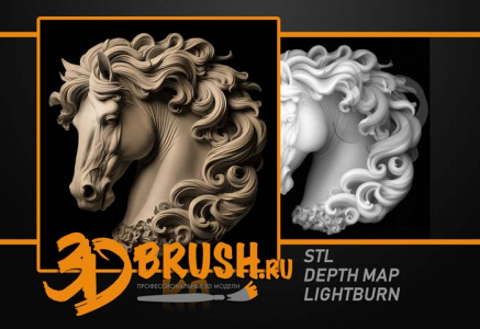 bust of a horse mane curls 3D model for CNC or engraving, бюст лошади грива вьется 3д модель