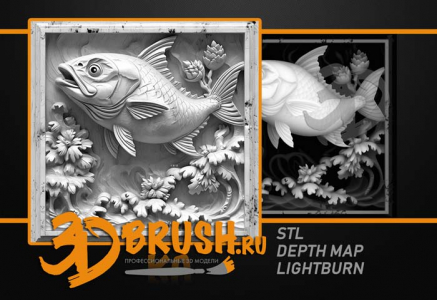 fish picture 3d model for cnc or engraving, рыба картина из воды 3д модель