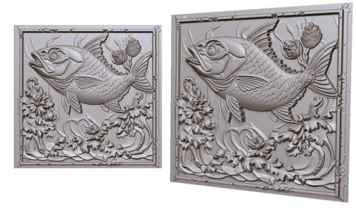 fish picture 3d model for cnc or engraving, рыба картина из воды 3д модель