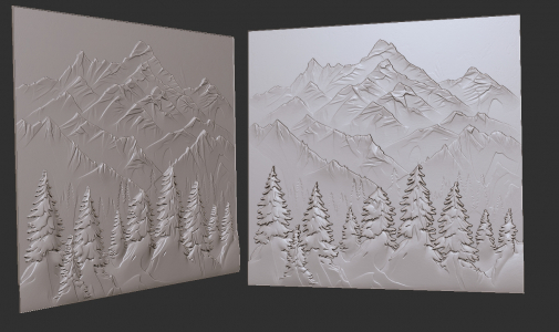 high mountains pine trees 3D model for CNC, laser engraving,