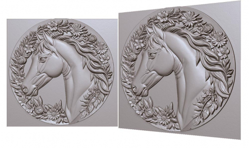 horse in a circle in flowers 3D model for CNC or engraving, лошадка в круге в цветах 3д модель 