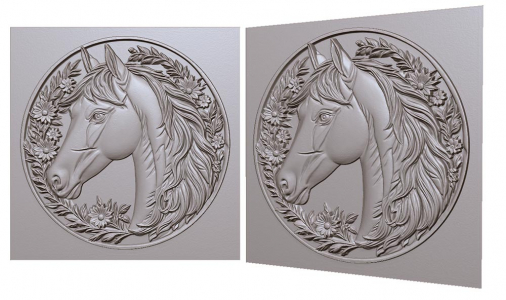 horse in flowers in a circle 3D model for CNC or engraving, лошадка в цветах в круге 3д модель