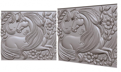 horse in flowers with a long mane 3D model for CNC or engraving, лошадка в цветах с гривой длинной 3д модель 