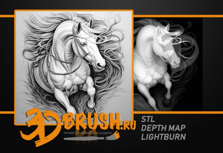 horse in front galloping 3D model for CNC or engraving, лошадь  в фас скачет 3д модель