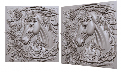 horse in rose flowers 3D model for CNC or engraving, лошадка в цветах розах 3д модель