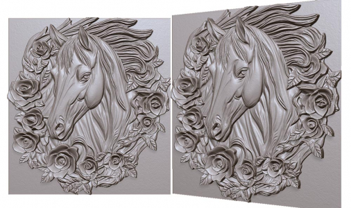 horse in rose flowers looks 3D model for CNC or engraving