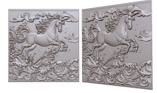 horse in the sea galloping on the waves 3D model for CNC or engraving, лошадь в море скачет по волнам 3д модель