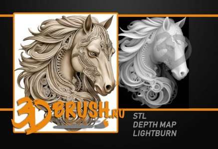 horse mane stylized 3D model for CNC or engraving