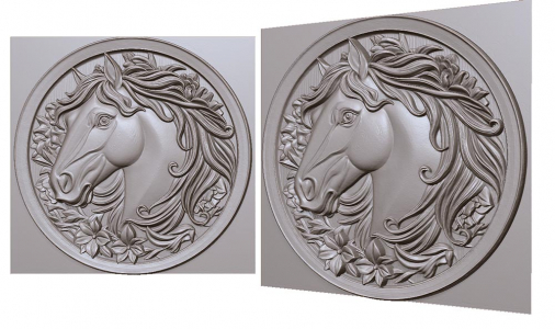 horse on a coin in flowers 3D model for CNC or engraving, лошадь на монете в цветах 3д модель