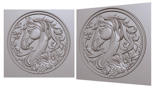 horse on a coin in flowers with a mane in profile 3D model, лошадь на монете в цветах с гривой в профиль 3д модель