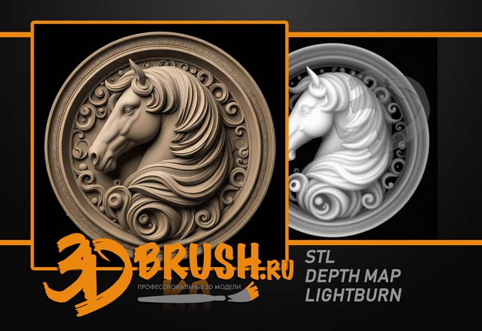 horse-on-a-plate-in-profile-3d-model-for-cnc-or-engraving-loshadka-na-tarelke-v-profil-3d-model