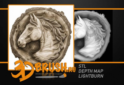 horse on a tree in a circle 3D model for CNC or engraving, лошадка на дереве в круге 3д модель для чпу или гравировки