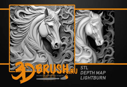 horse side view in patterns 3D model for CNC or engraving, лошадка вид сбоку в узорах 3д модель