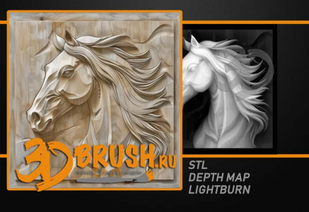 horse stylized on wood 3D model for CNC or engraving лошадь стилизованная 3д модель