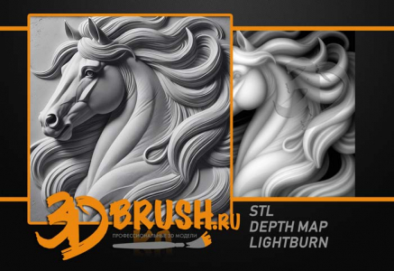 horse with a mane in profile 3D model for CNC or engraving, лошадь с гривой в профиль 3д модель