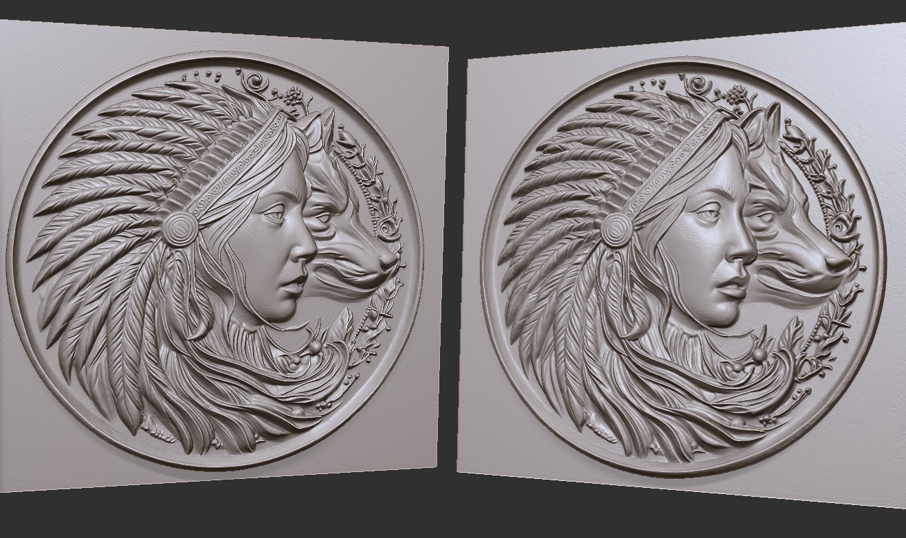 indian-girl-with-a-wolf-in-profile-on-a-coin-3d-model-for-cnc-laser-or-engraving