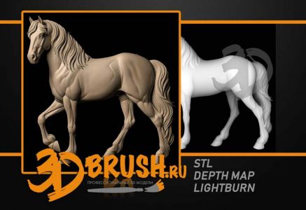 лошадь идет вид сбоку 3д модель, horse walking side view 3D model for CNC or engraving