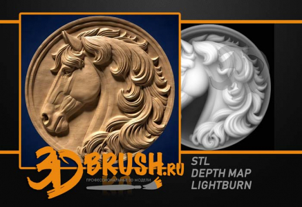 лошадь на монете сбоку  3д модель, horse on the side of a coin 3D model for CNC or engraving