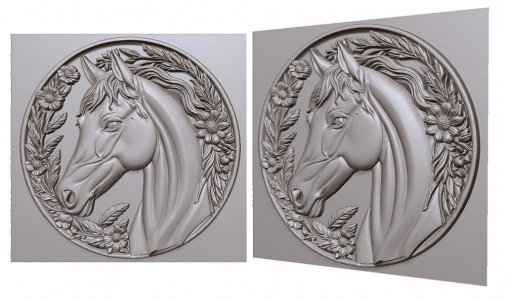 лошадь в цветах в круге, 3д модель horse in flowers in a circle 3D model for CNC or engraving