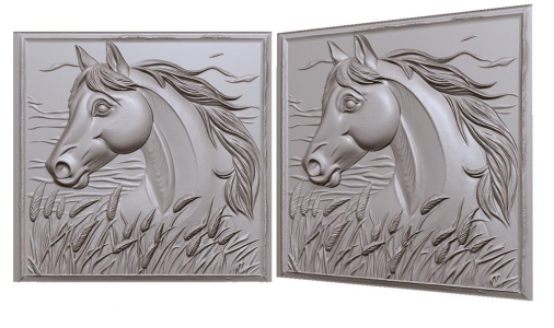 лошадь в поле среди колосьев 3д модель, horse in a field among the ears of corn 3D model for CNC or engraving