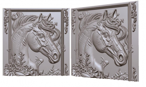  лошадь  в рамке в цветах 3д модель, horse in a frame in flowers 3D model for CNC or engraving