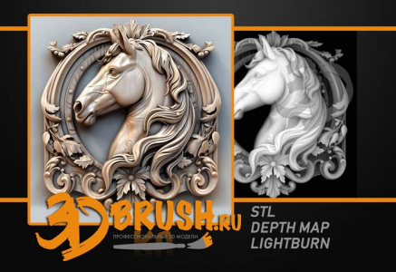 лошадь вид сбоку в узорах 3д модель, horse side view in patterns 3D model for CNC or engraving