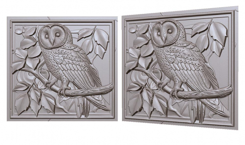 сова на ветке 3д модель, owl on a branch 3d model for cnc or engraving