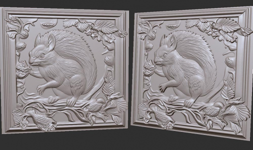 squirrel in leaves with cones 3D model for CNC or engraving, белка 3д модель