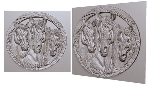 three horses in a circle 3D model for CNC or engraving, три лошади в круге 3д модель