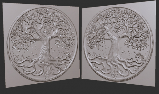 tree of life on a coin 3D for CNC, engraving, laser burning,