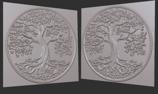 tree of life on a coin with foliage and roots 3D for CNC, engraving, laser burning