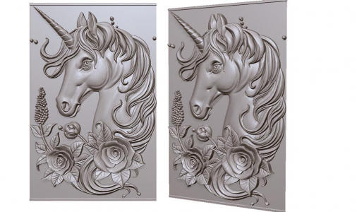 unicorn in roses 3D model for CNC or engraving, horse galloping, единорог 3д модель