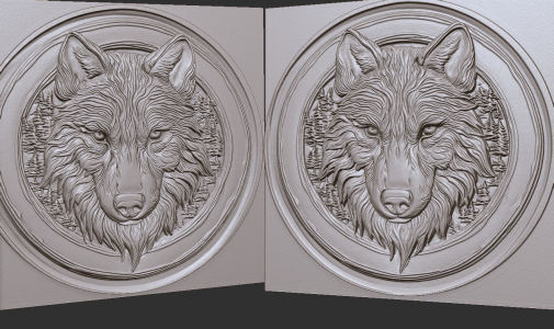 wolf head 3D for CNC, engraving, laser burning