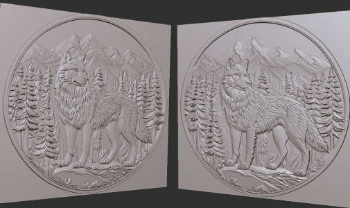 wolf on a stone in the forest spruce mountains 3D model, elevation map, engraving